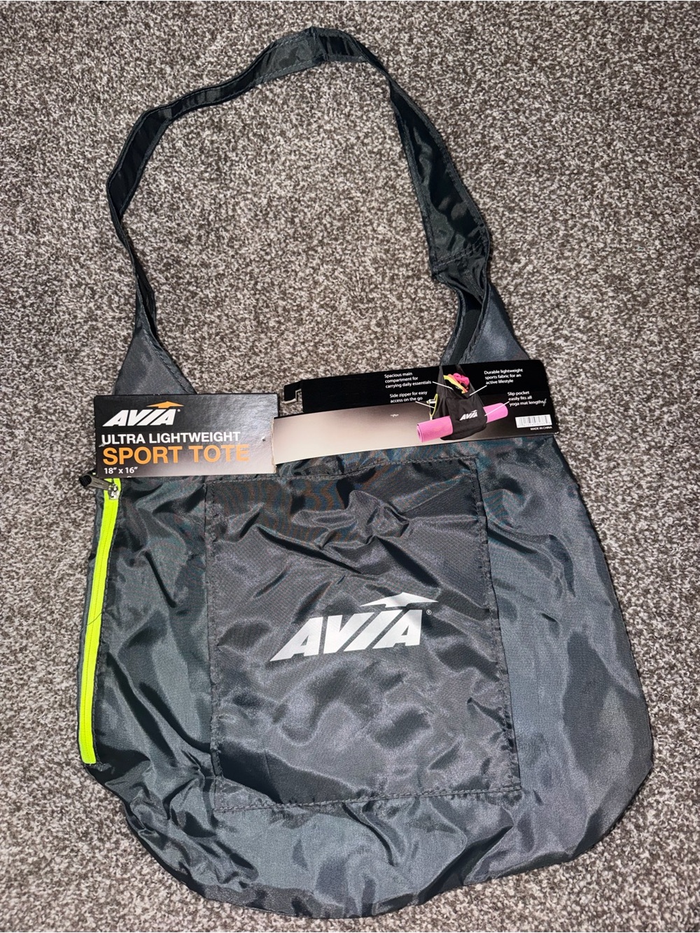 Avia Black Sport Tote with Neon Yellow Accent